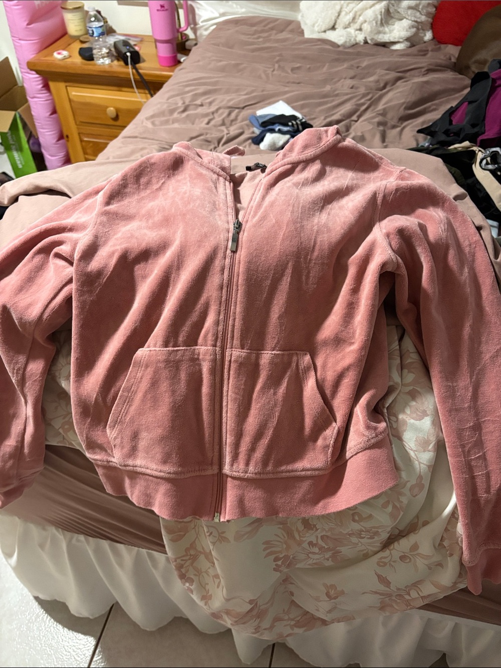 Fashion Nova Blush Pink Velour Zip Hoodie